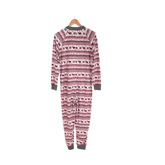 P.J. Salvage Pajamas Women Medium Onesie Moose Red White Gray Fleece One Piece - Picture 4 of 15